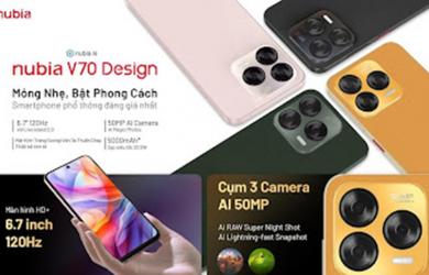 ZTE giới thiệu bộ đôi nubia V70 Design & nubia V70 Max với thiết kế thời thượng, bền bỉ vượt trội, hỗ trợ NFC cùng loạt công nghệ cao cấp với giá chỉ từ 2.390.000 đồng